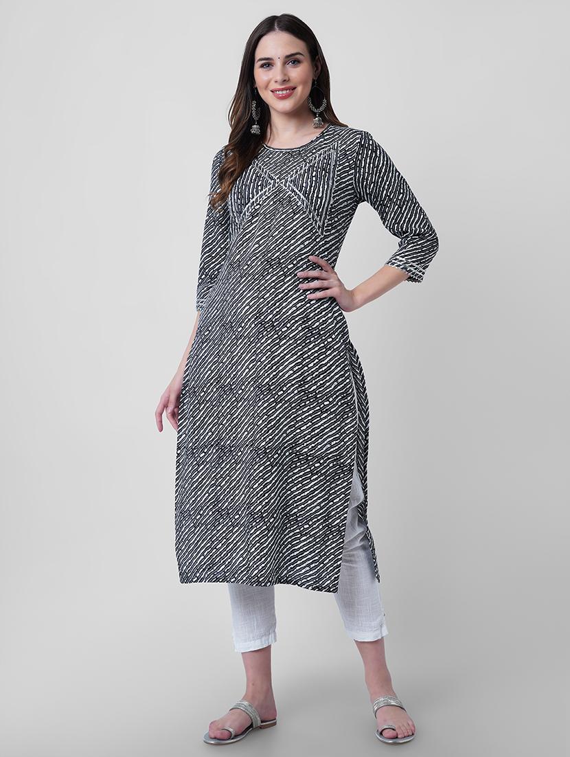 women printed three quarter sleeve straight kurta - 22040913 - Standard Image - 4