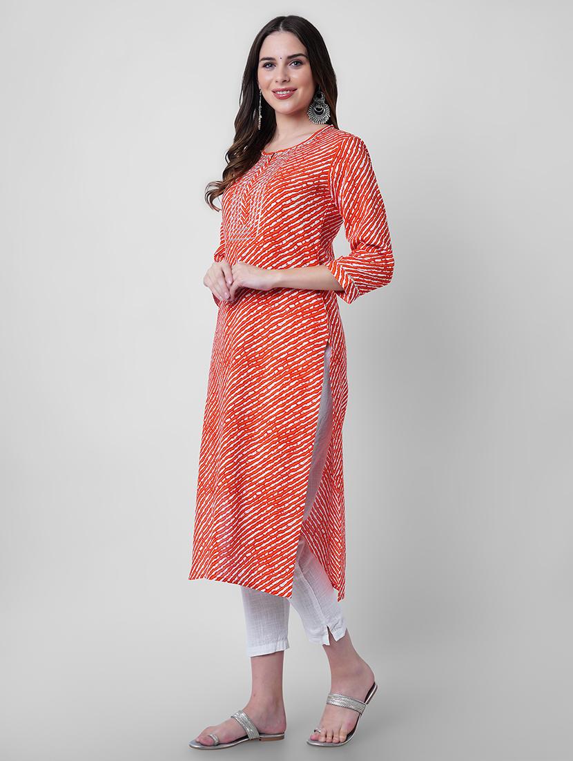 women printed three quarter sleeve straight kurta - 22040914 -  Standard Image - 1