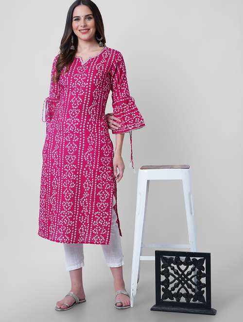 women printed three quarter sleeve straight kurta - 22040915 -  Standard Image - 0