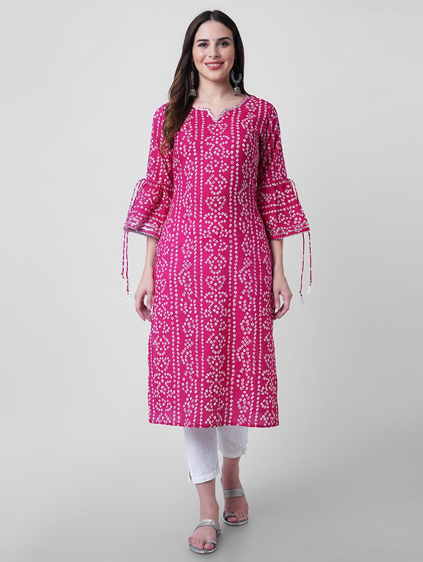 women printed three quarter sleeve straight kurta - 22040915 - Standard Image - 1