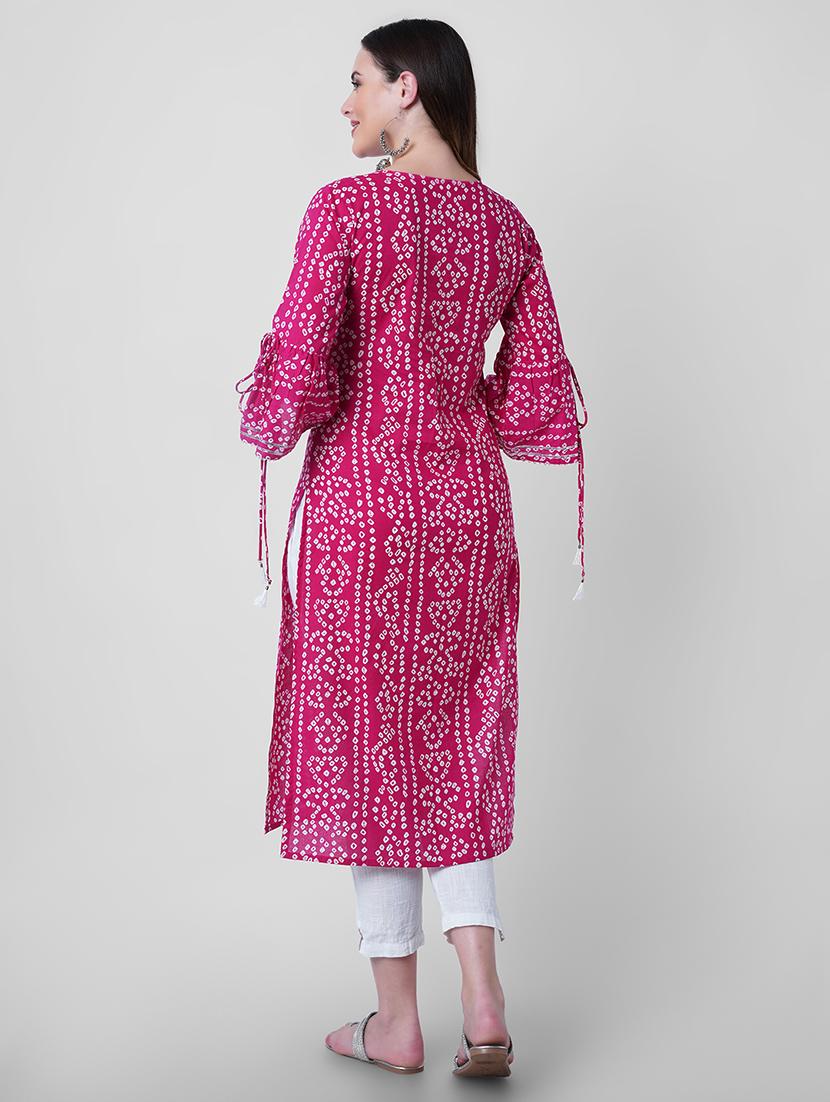 women printed three quarter sleeve straight kurta - 22040915 - Standard Image - 4