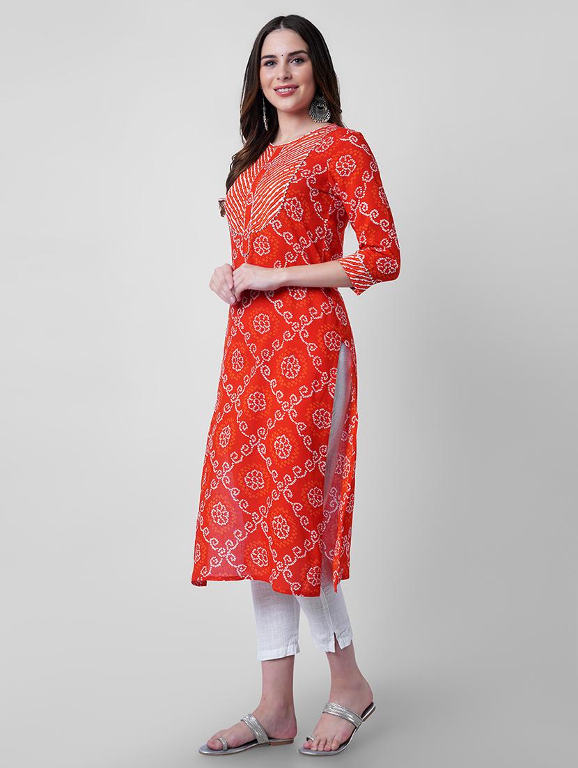 women printed three quarter sleeve straight kurta - 22040916 -  Standard Image - 1