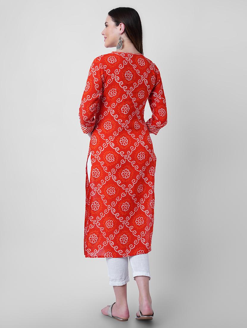 women printed three quarter sleeve straight kurta - 22040916 - Standard Image - 4
