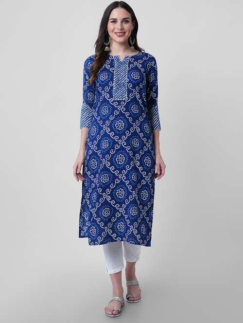 women printed three quarter sleeve straight kurta - 22040917 -  Standard Image - 0