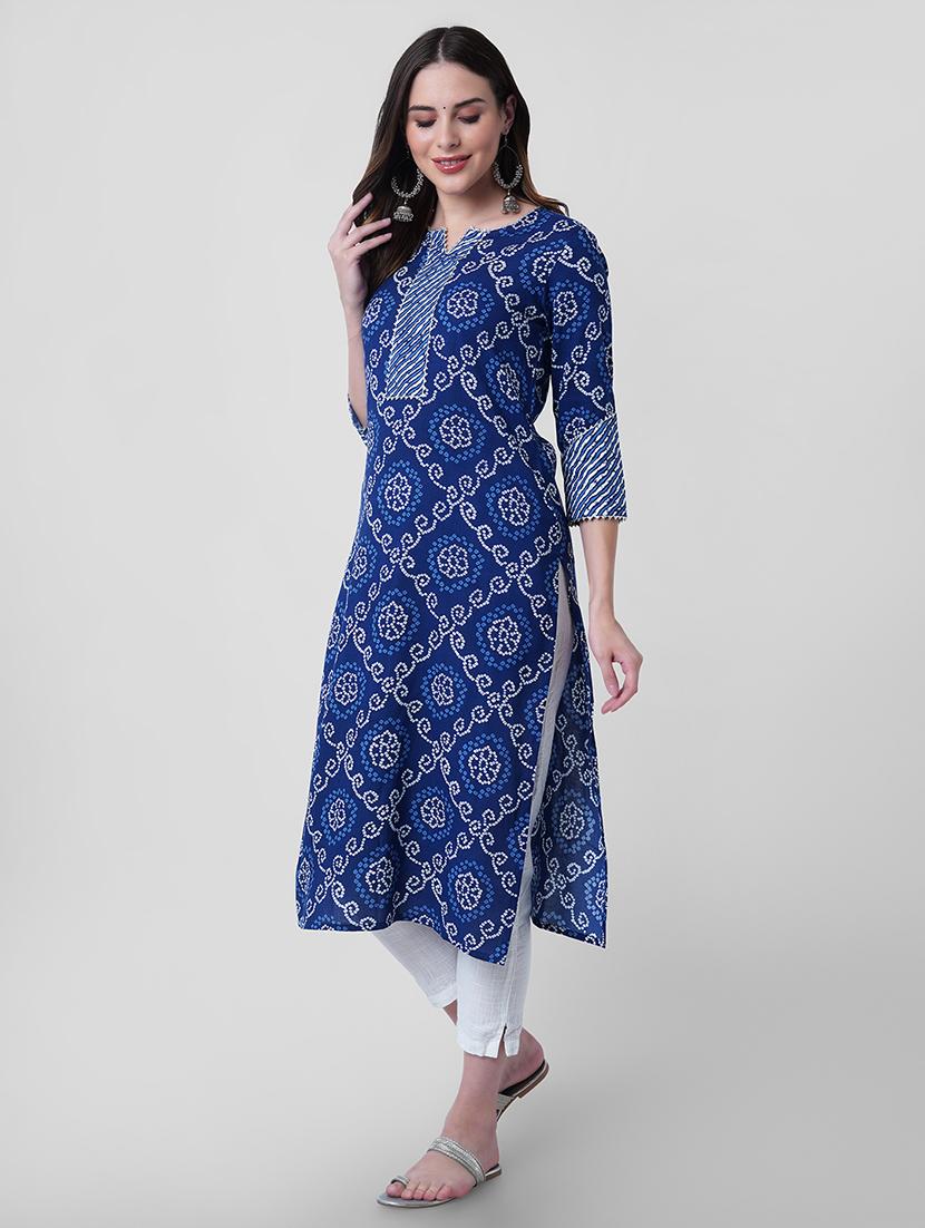 women printed three quarter sleeve straight kurta - 22040917 - Standard Image - 1