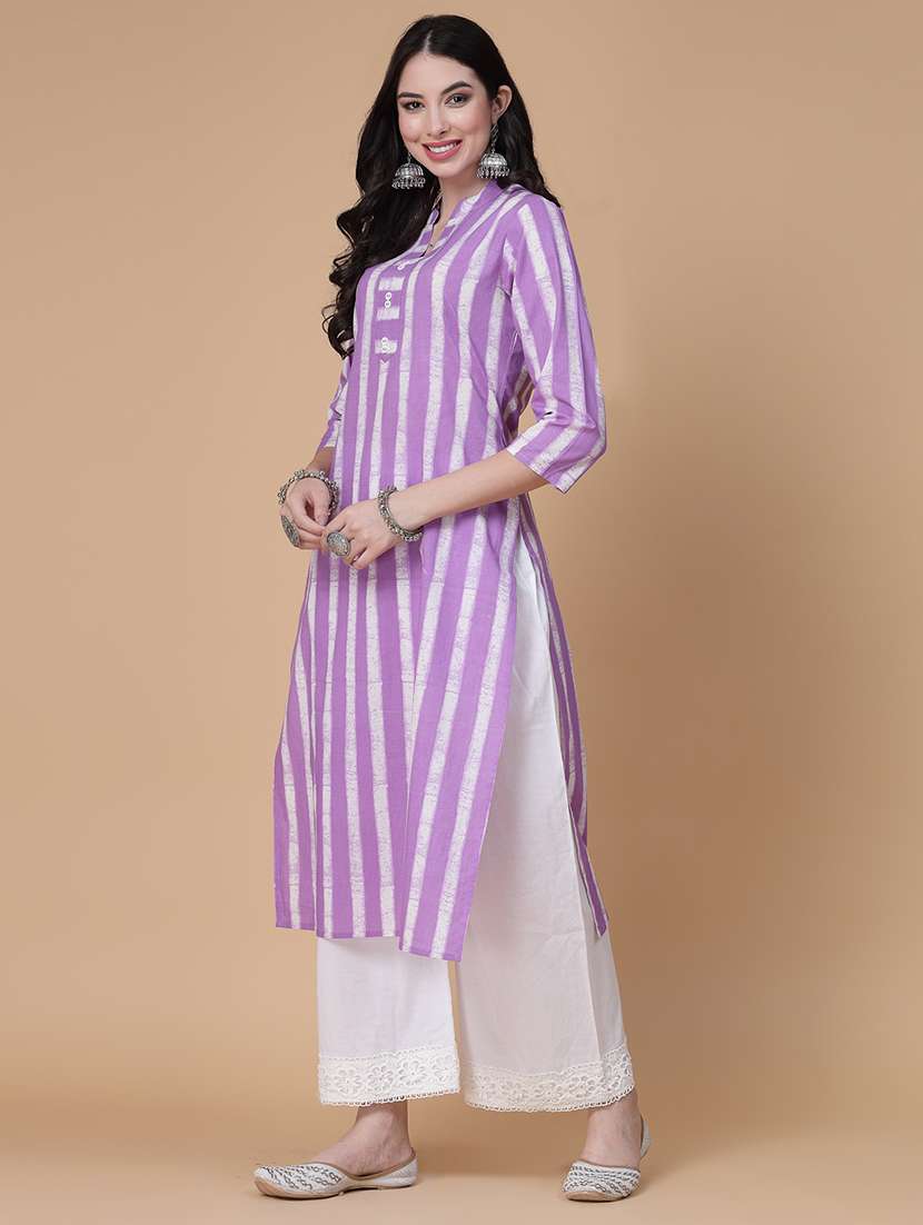 women printed three quarter sleeve straight kurta - 22040918 - Standard Image - 1