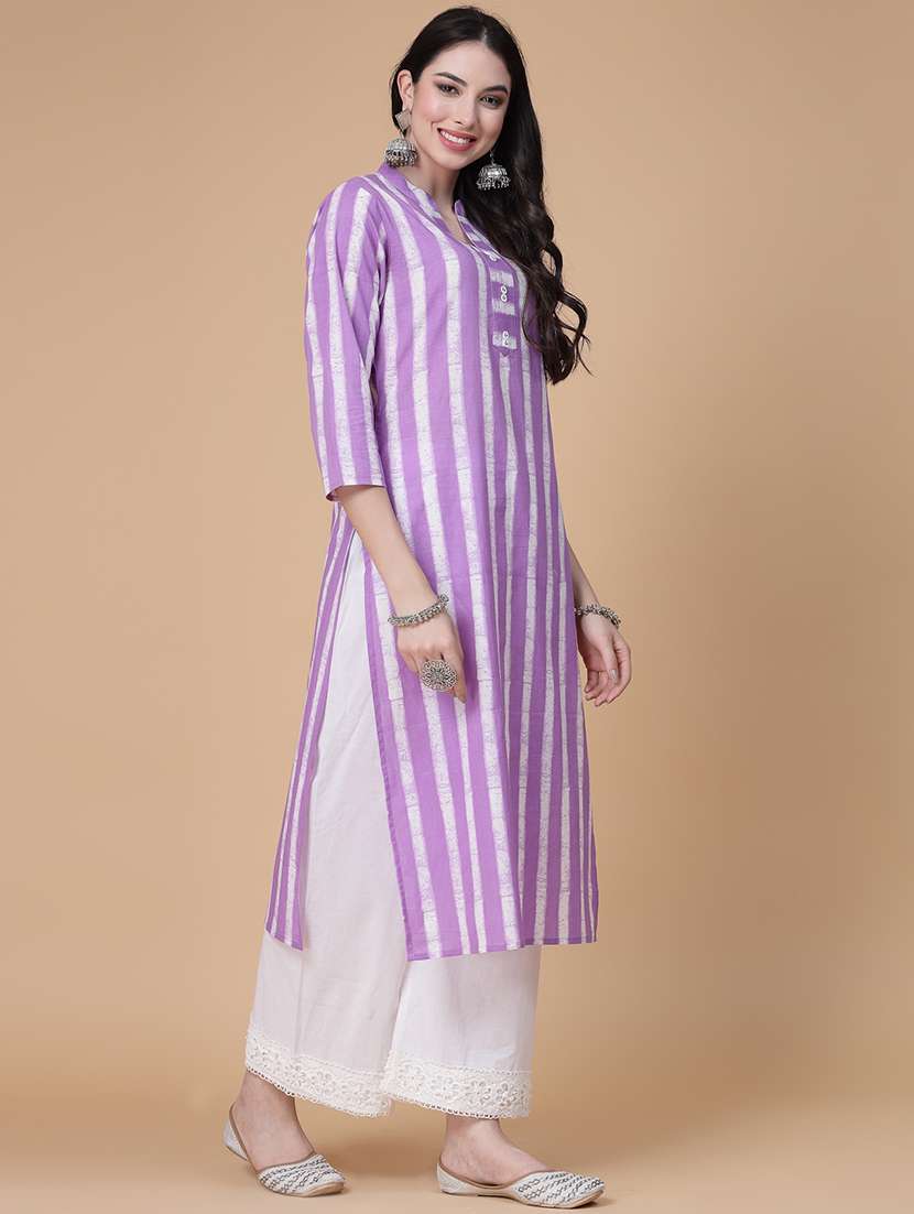 women printed three quarter sleeve straight kurta - 22040918 - Standard Image - 4