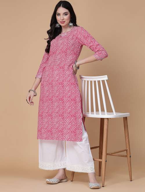 women printed three quarter sleeve straight kurta - 22040919 -  Standard Image - 0