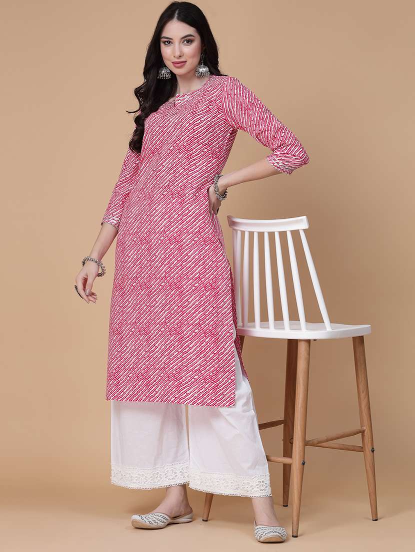 women printed three quarter sleeve straight kurta - 22040919 -  Zoom Image - 0
