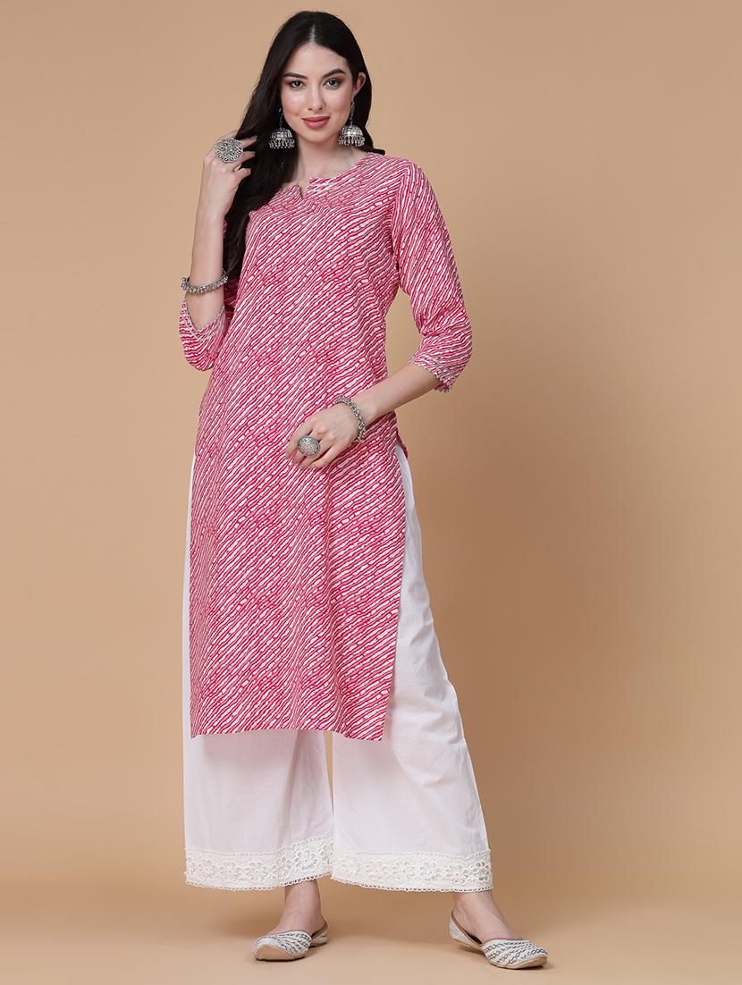 women printed three quarter sleeve straight kurta - 22040919 - Standard Image - 1