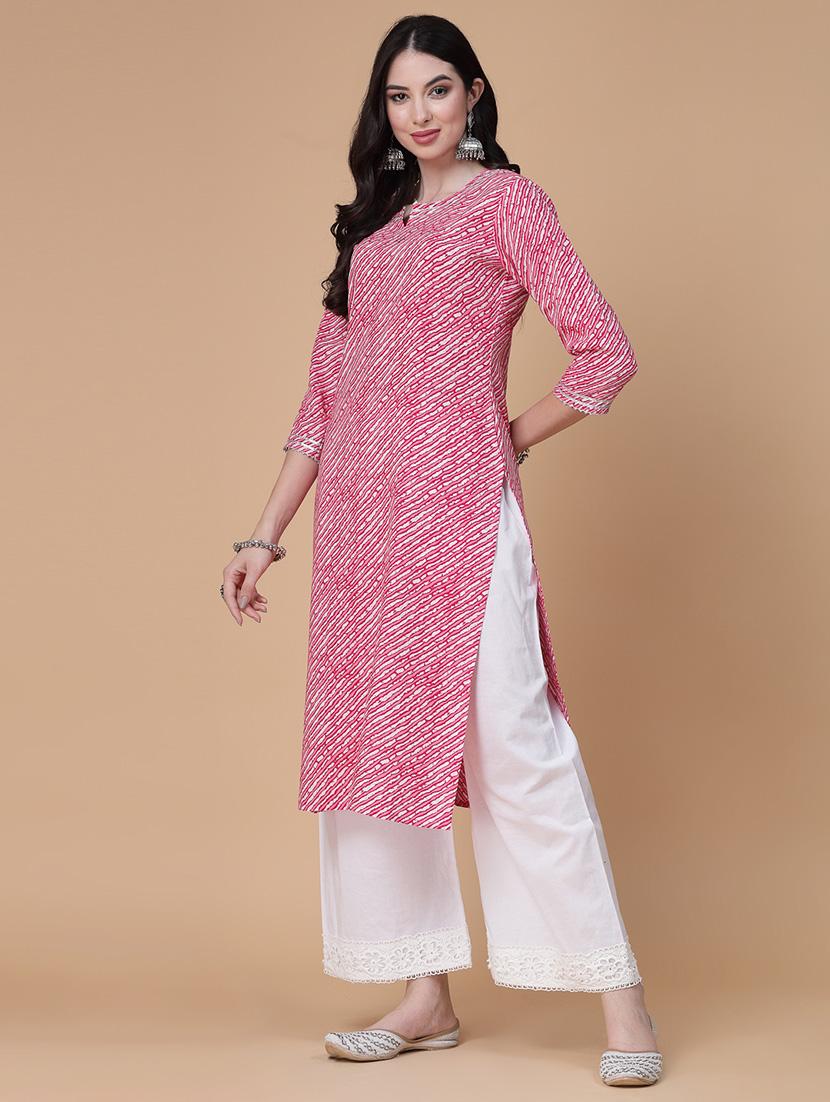 women printed three quarter sleeve straight kurta - 22040919 - Standard Image - 4