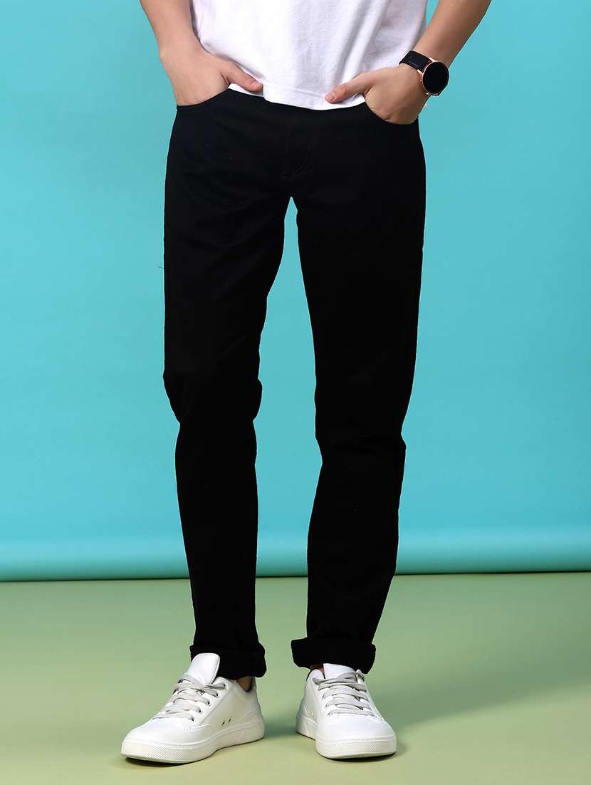 men plain mid rise full length jeans