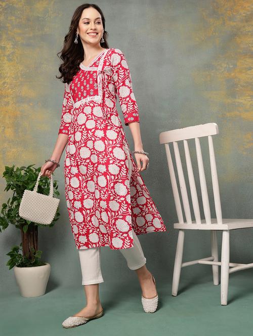 women printed three quarter sleeve straight kurta - 22040990 - Standard Image - 0