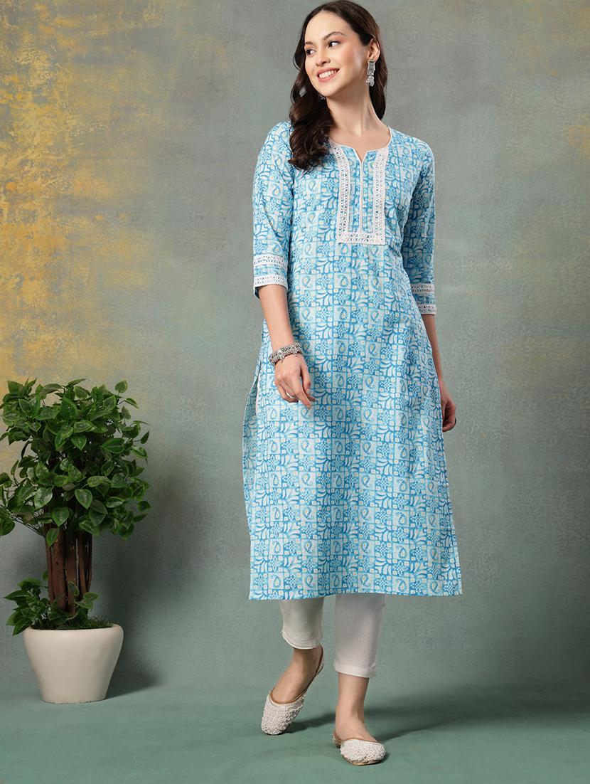 women printed three quarter sleeve straight kurta - 22040992 - Standard Image - 1
