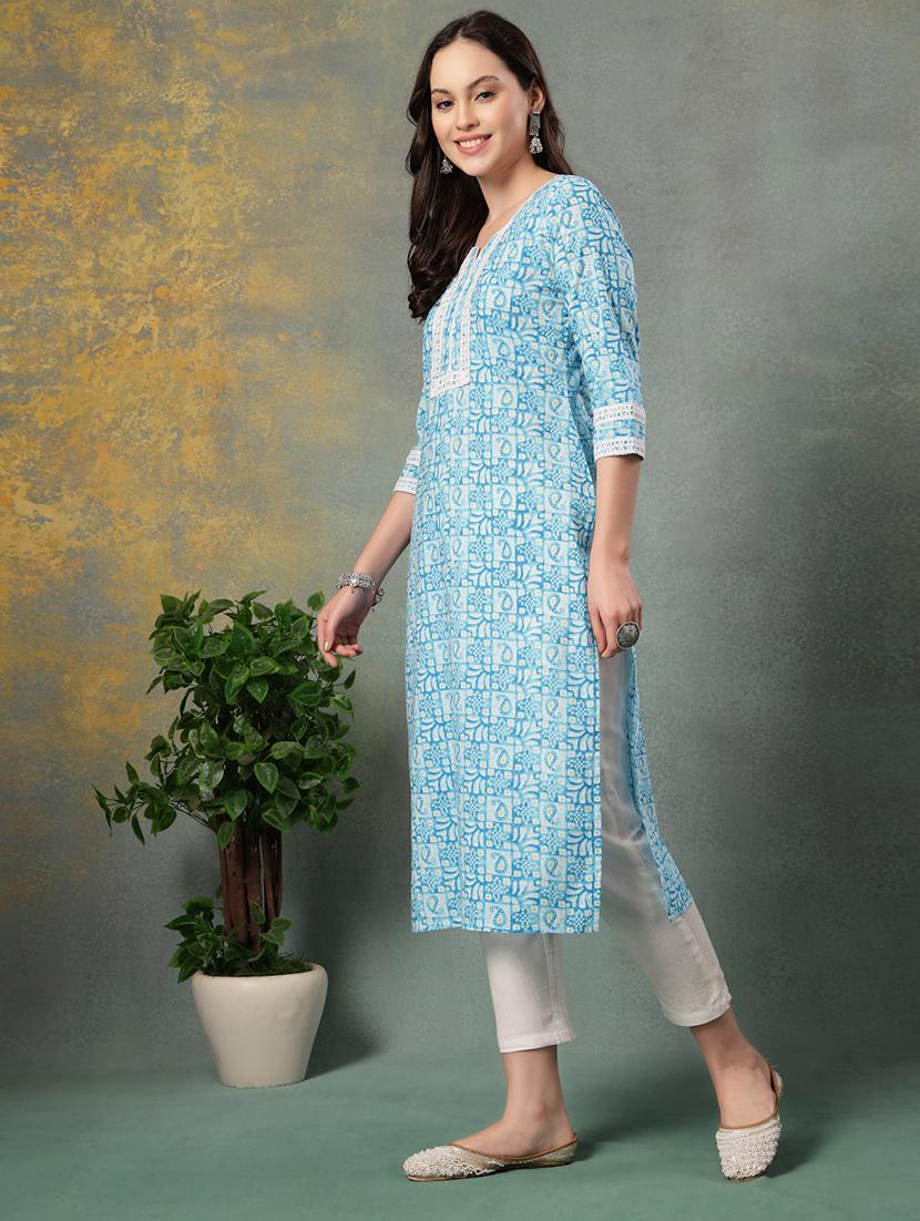 women printed three quarter sleeve straight kurta - 22040992 - Standard Image - 4