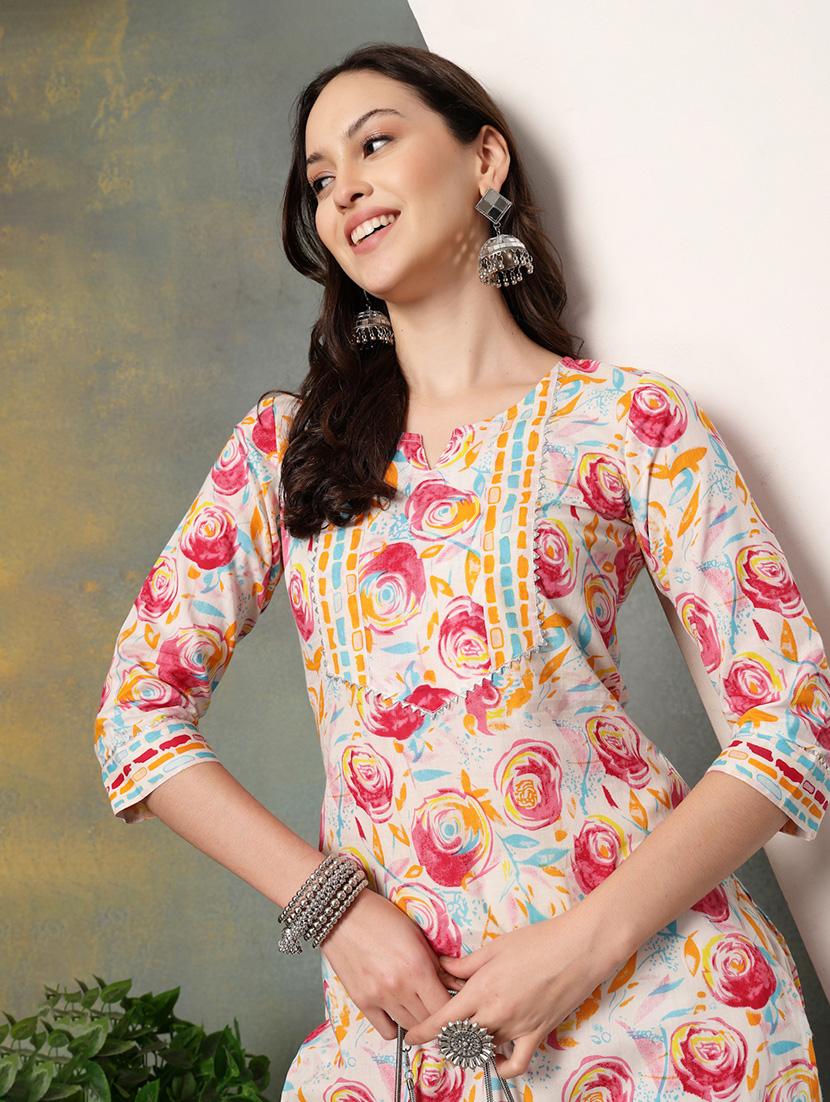 women printed three quarter sleeve straight kurta - 22040997 - Standard Image - 4