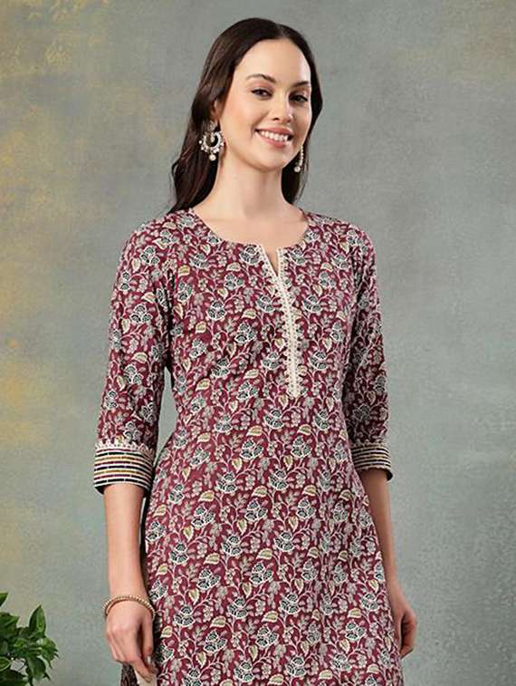 women printed three quarter sleeve straight kurta - 22040999 -  Standard Image - 1