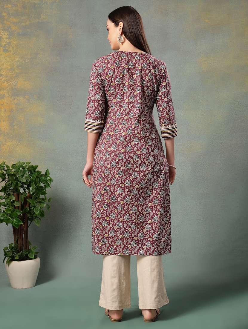 women printed three quarter sleeve straight kurta - 22040999 - Standard Image - 4