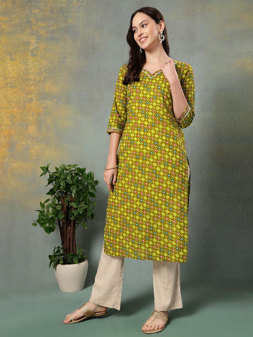 women printed three quarter sleeve straight kurta - 22041000 - Standard Image - 1