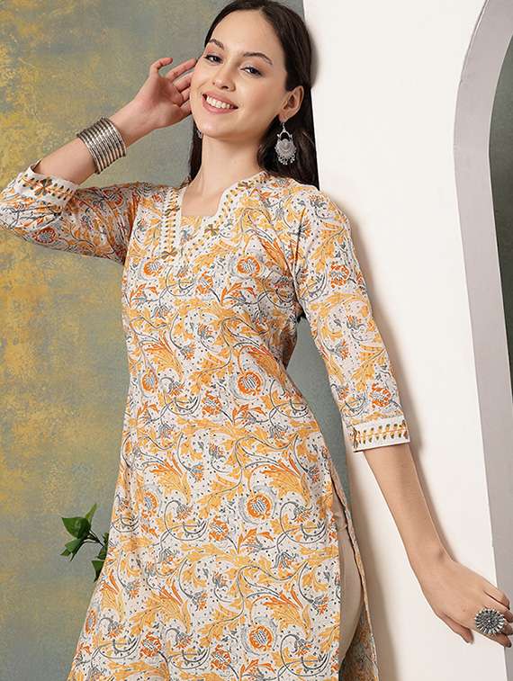 women printed three quarter sleeve straight kurta - 22041001 - Standard Image - 1