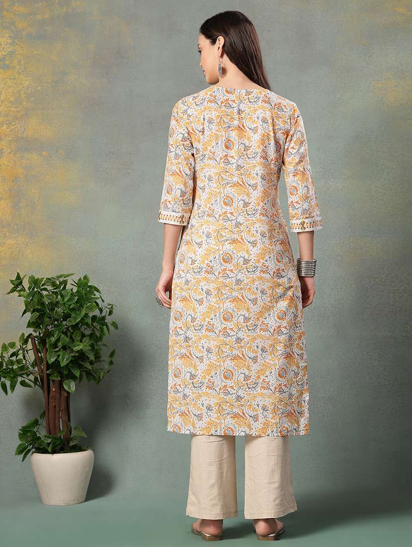 women printed three quarter sleeve straight kurta - 22041001 - Standard Image - 4