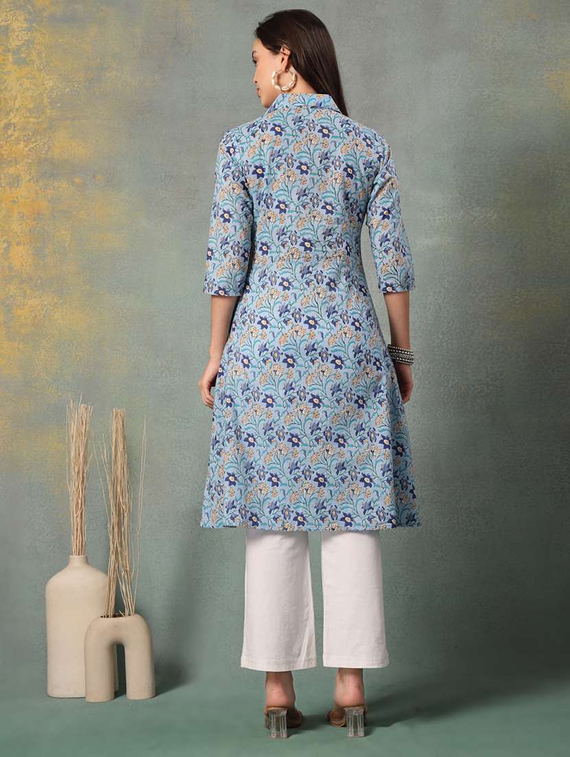 women printed three quarter sleeve straight kurta - 22041002 - Standard Image - 4