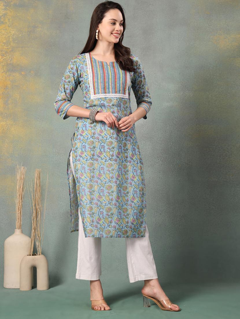 women printed three quarter sleeve straight kurta - 22041003 - Standard Image - 1