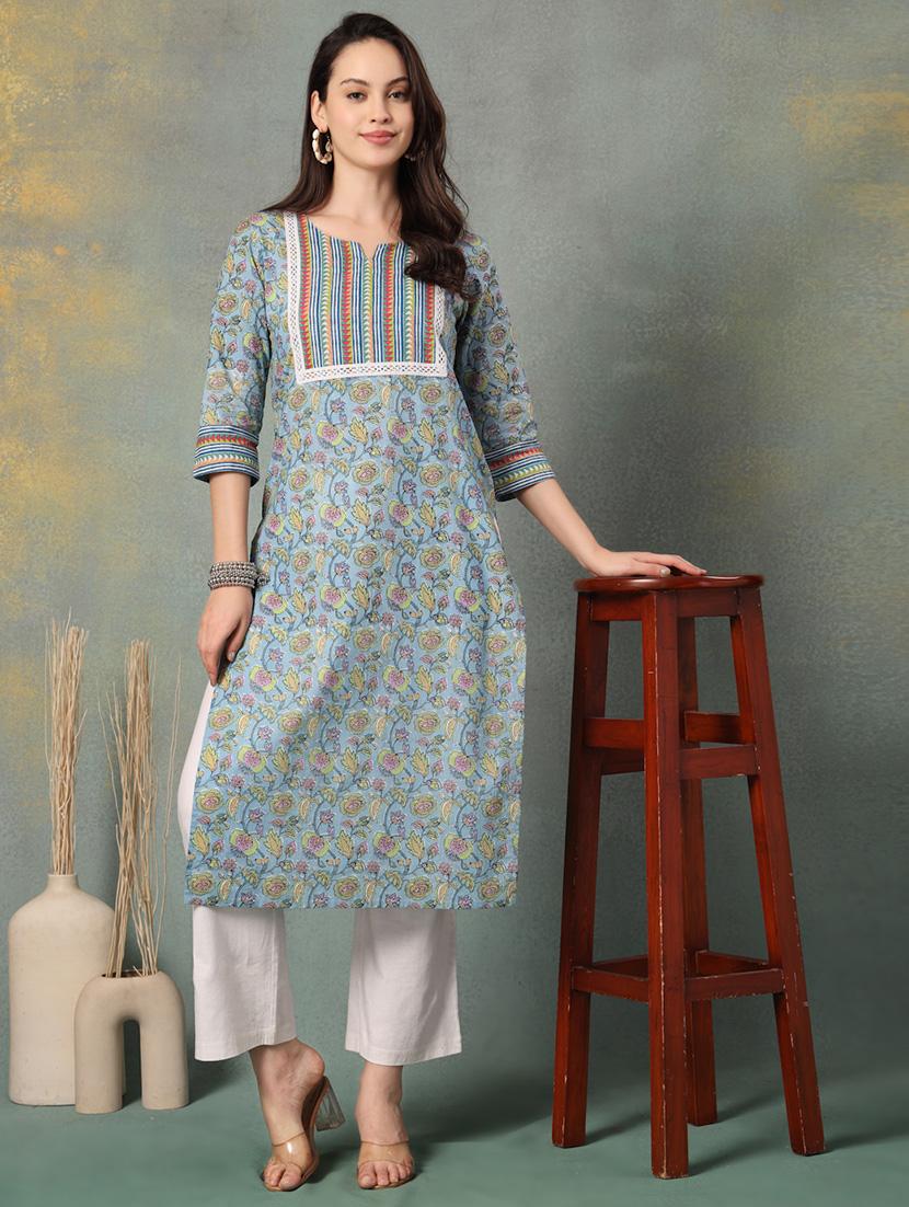 women printed three quarter sleeve straight kurta - 22041003 - Standard Image - 4