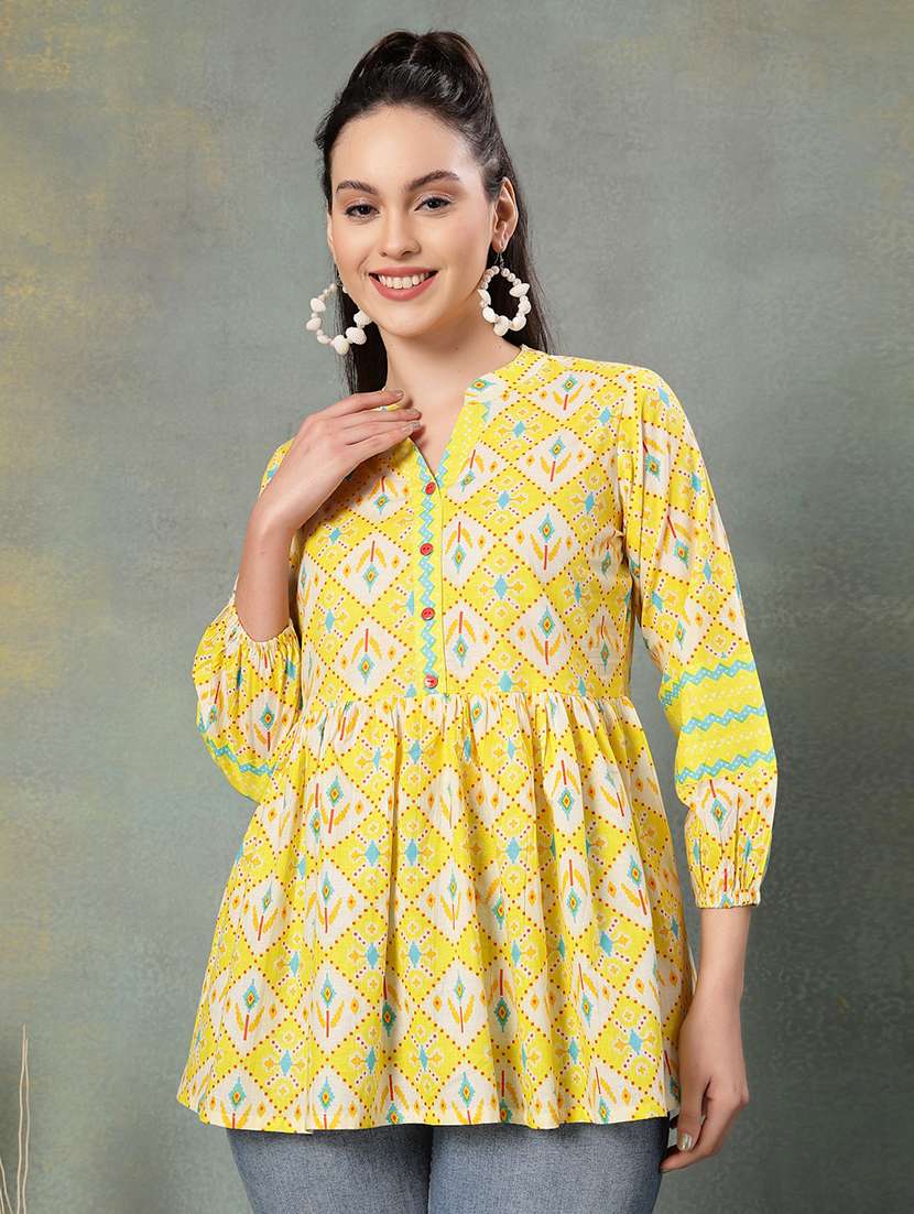 women printed three quarter sleeve flared kurti - 22041004 - Standard Image - 1