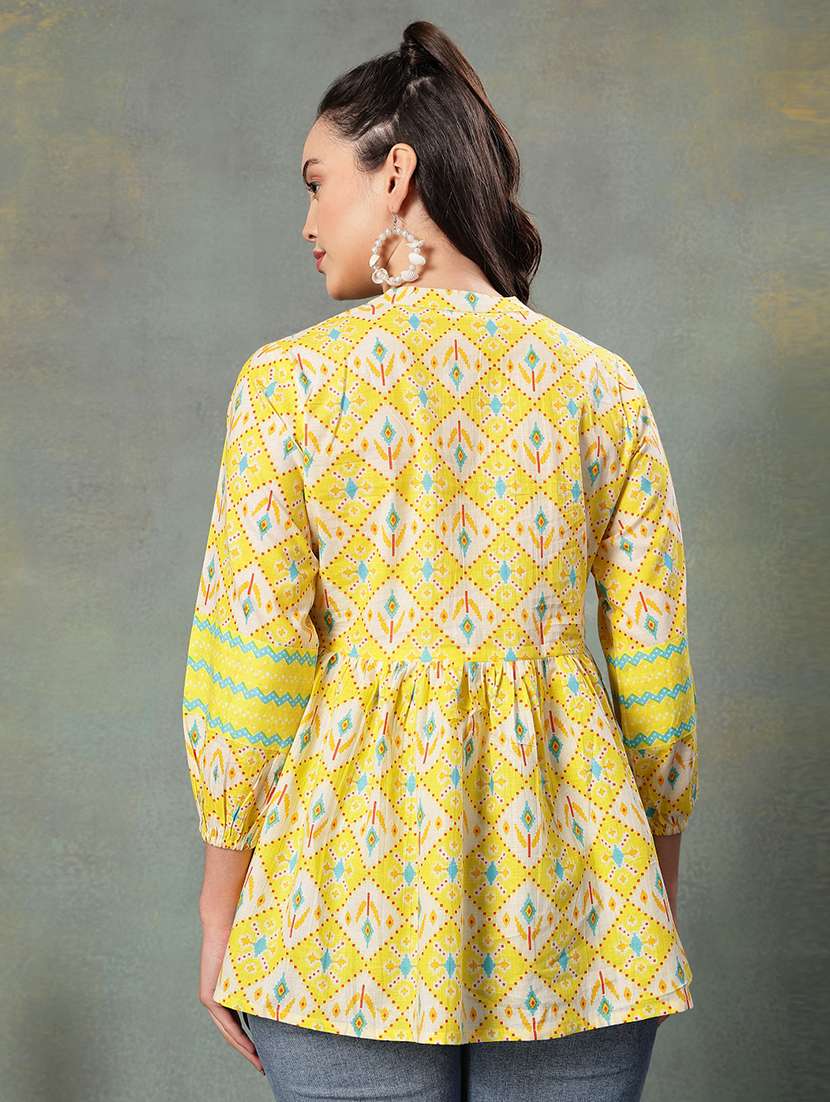 women printed three quarter sleeve flared kurti - 22041004 - Standard Image - 4