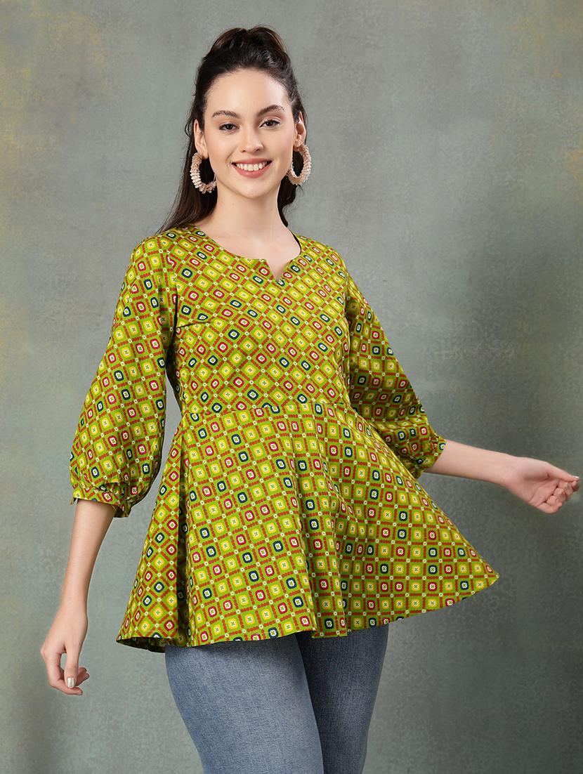 women printed three quarter sleeve flared kurti - 22041005 - Standard Image - 4