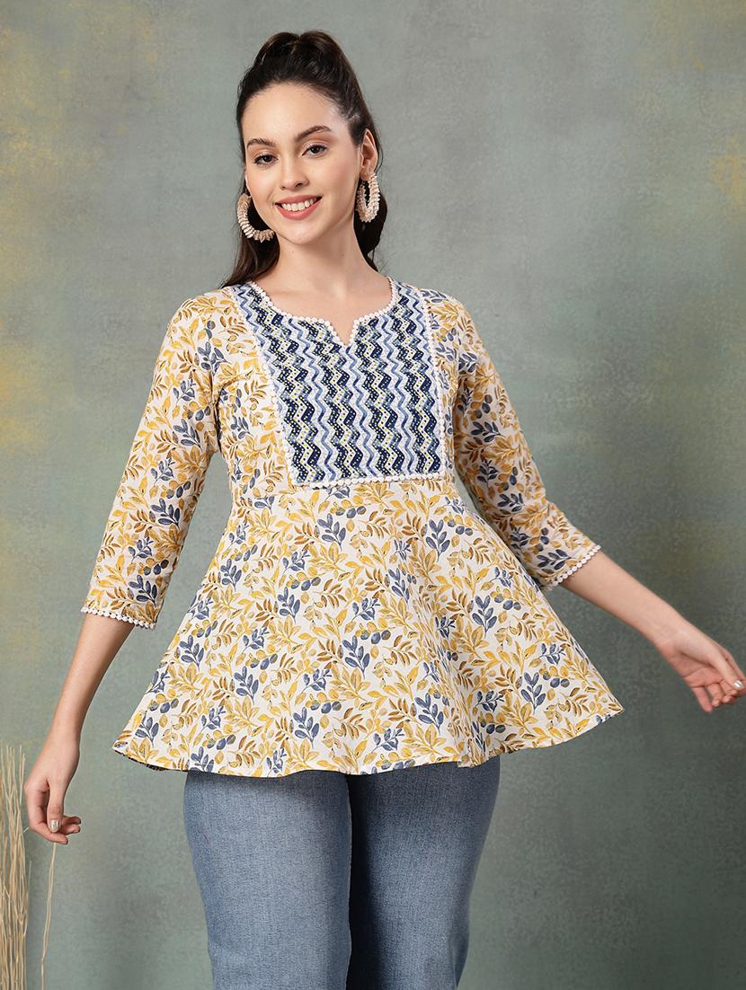 women printed three quarter sleeve a-line kurti - 22041006 -  Standard Image - 1
