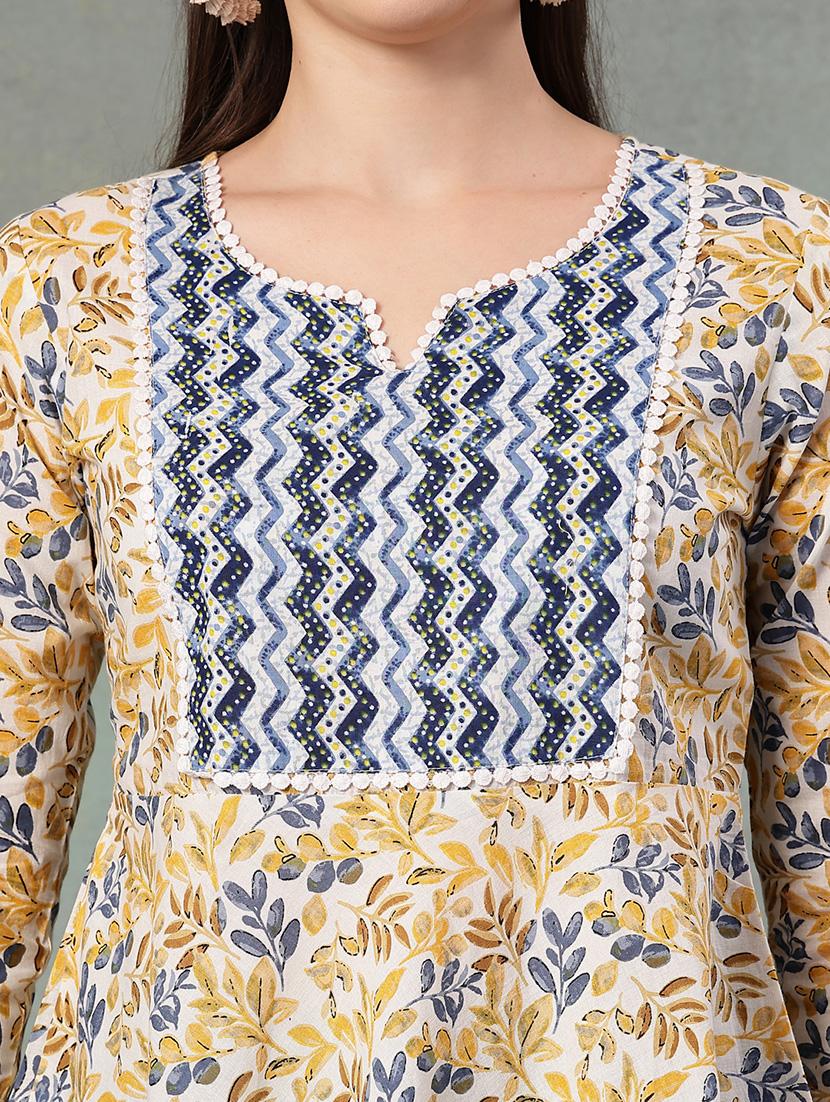 women printed three quarter sleeve a-line kurti - 22041006 - Standard Image - 4