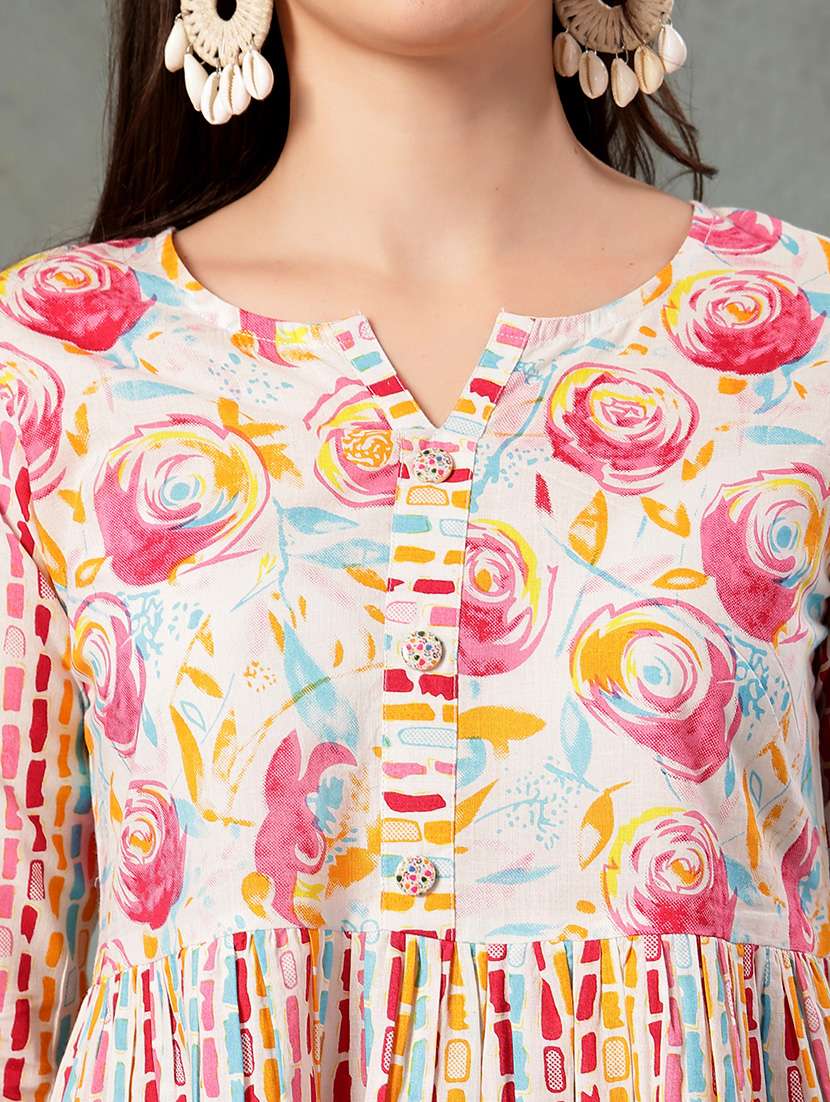 women printed three quarter sleeve a-line kurti - 22041007 - Standard Image - 4