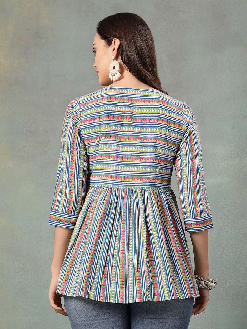 women printed three quarter sleeve a-line kurti - 22041009 - Standard Image - 4