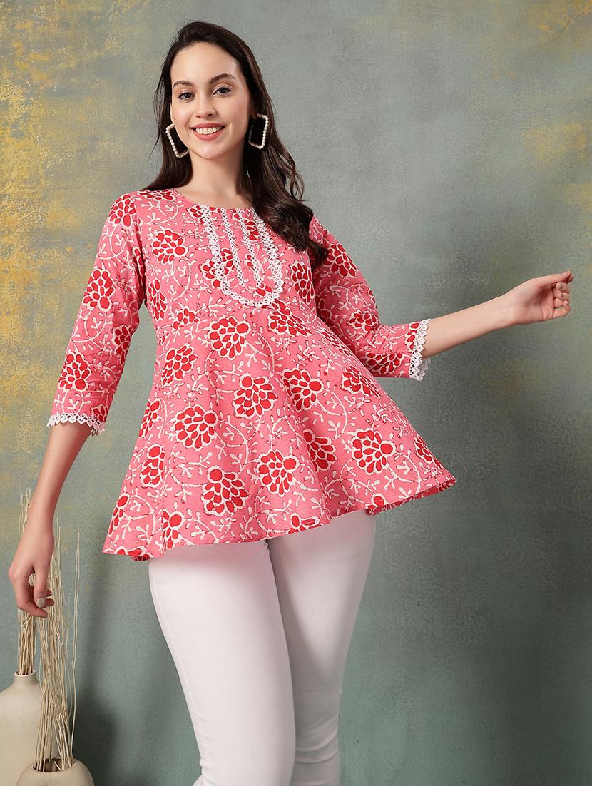 women printed three quarter sleeve a-line kurti - 22041010 - Standard Image - 4