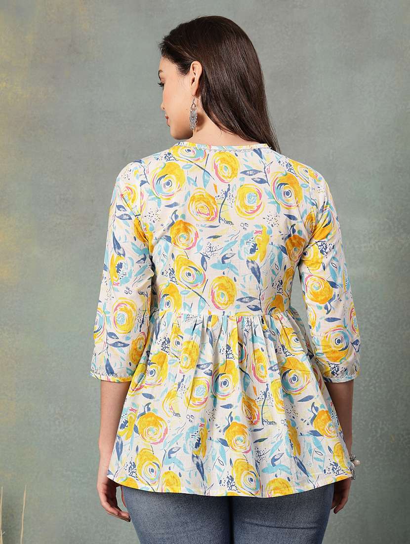 women printed three quarter sleeve a-line kurti - 22041011 - Standard Image - 4