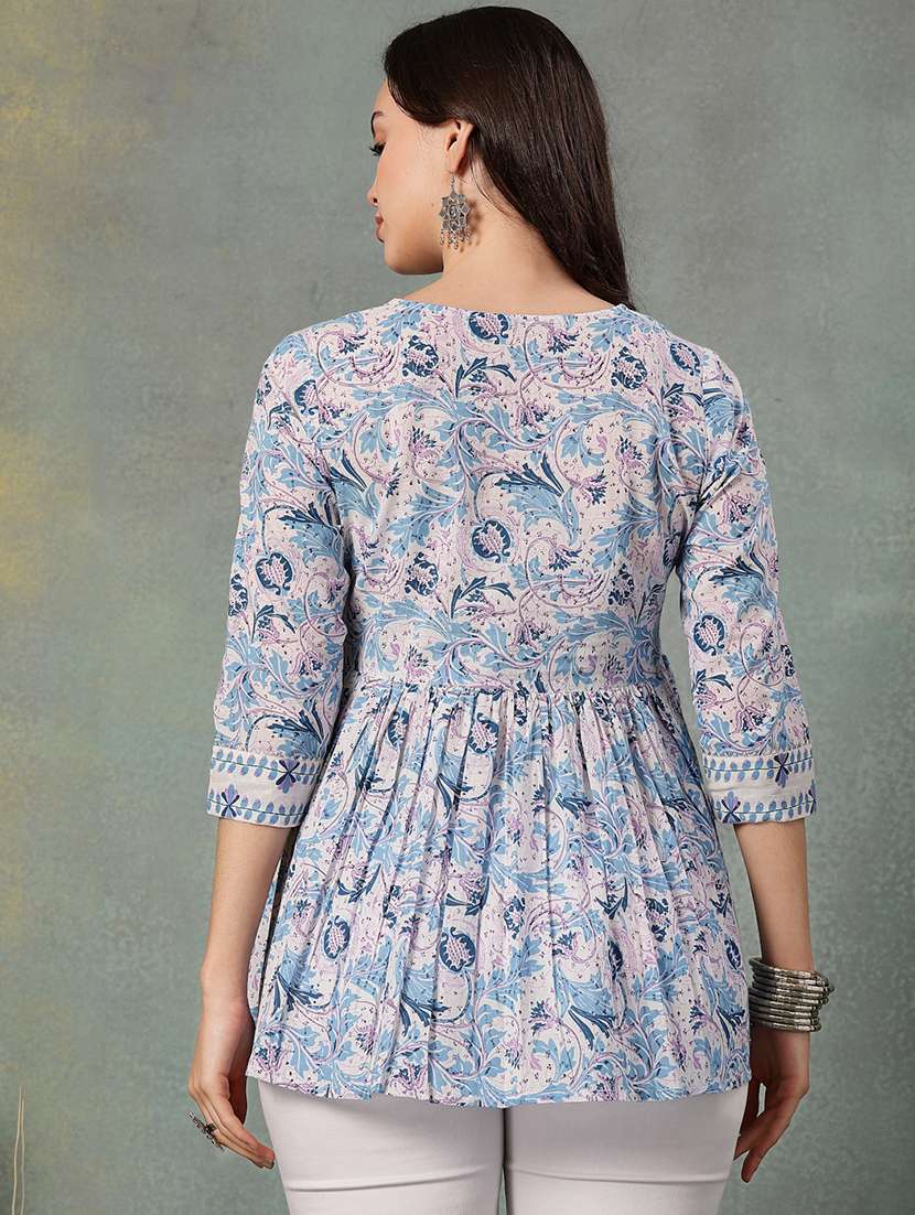 women printed three quarter sleeve flared kurti - 22041012 - Standard Image - 4