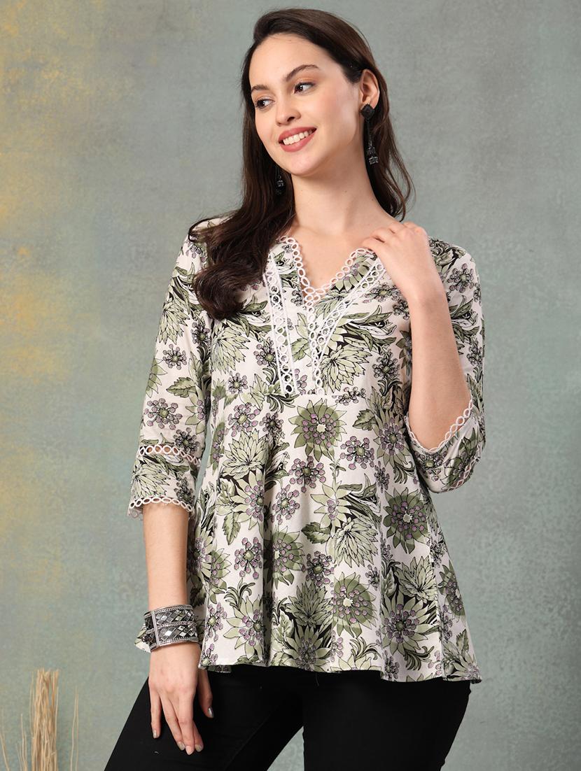 women printed three quarter sleeve flared top - 22041013 - Standard Image - 1