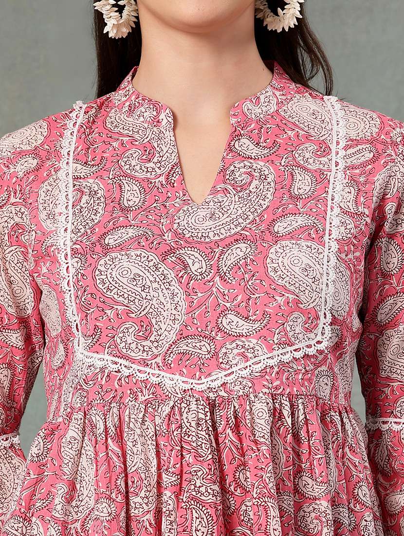women printed three quarter sleeve tiered kurti - 22041014 - Standard Image - 4