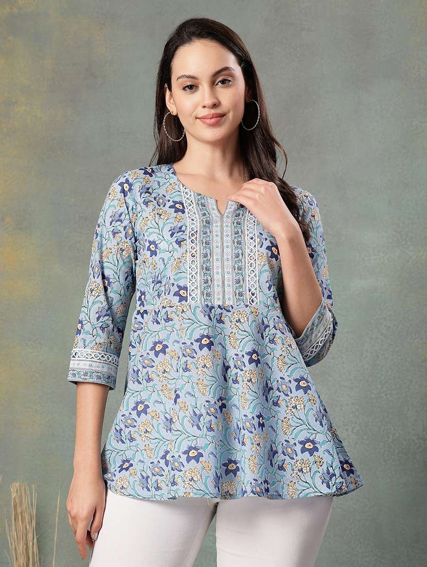women printed three quarter sleeve a-line kurti - 22041016 -  Standard Image - 1