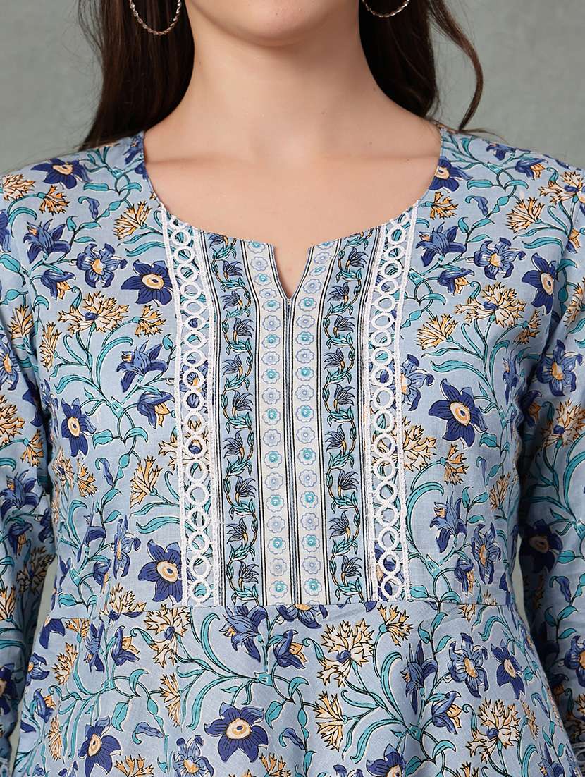 women printed three quarter sleeve a-line kurti - 22041016 - Standard Image - 4