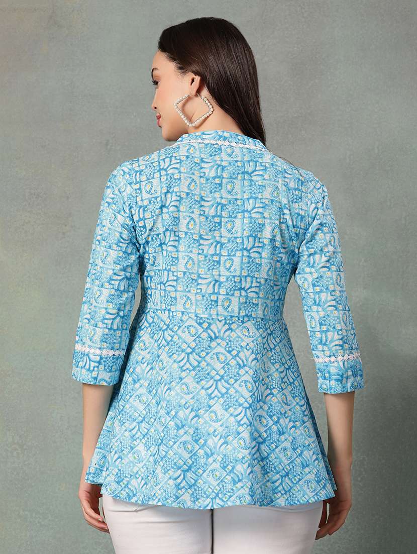 women printed three quarter sleeve a-line kurti - 22041017 - Standard Image - 4