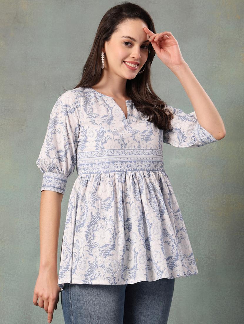 women printed puff sleeve a-line kurti - 22041018 - Standard Image - 1