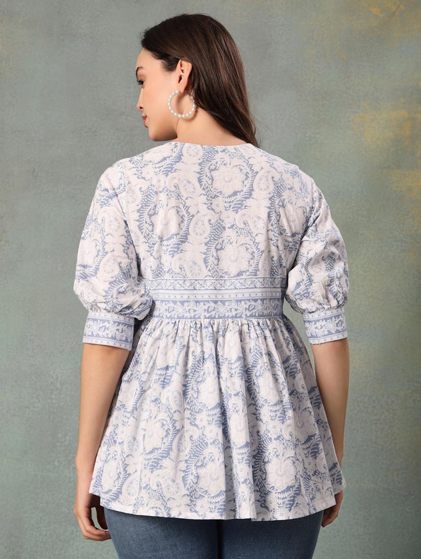 women printed puff sleeve a-line kurti - 22041018 - Standard Image - 4