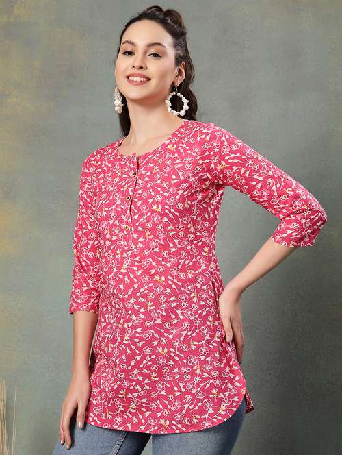 women printed three quarter sleeve straight kurti - 22041024 - Standard Image - 0