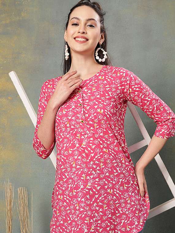 women printed three quarter sleeve straight kurti - 22041024 - Standard Image - 1