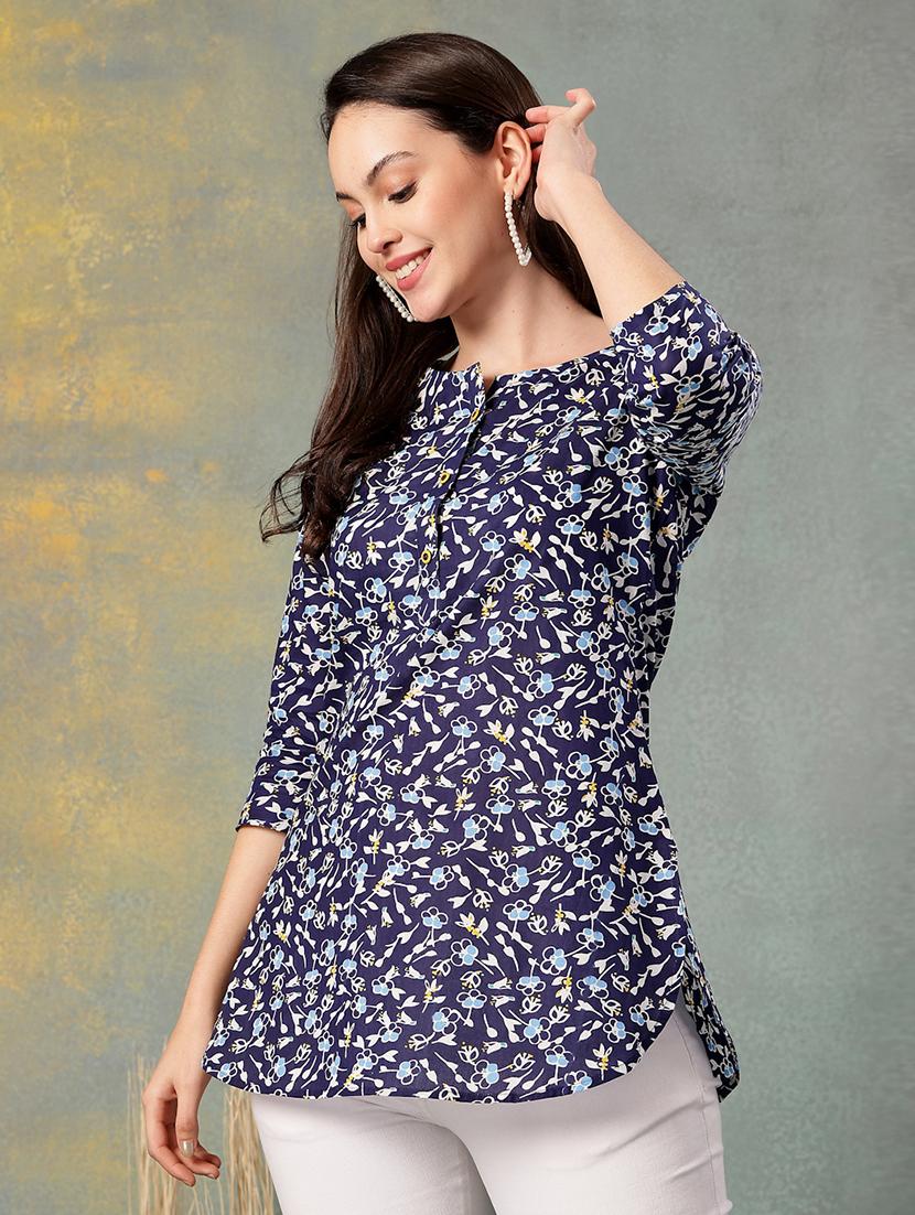 women printed three quarter sleeve straight kurti - 22041025 - Standard Image - 1