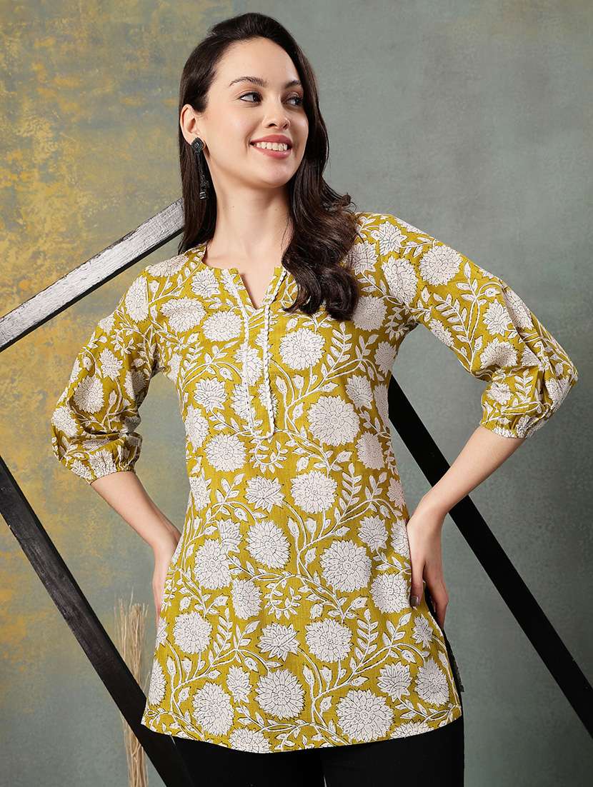 women printed three quarter sleeve straight kurti - 22041026 -  Standard Image - 1