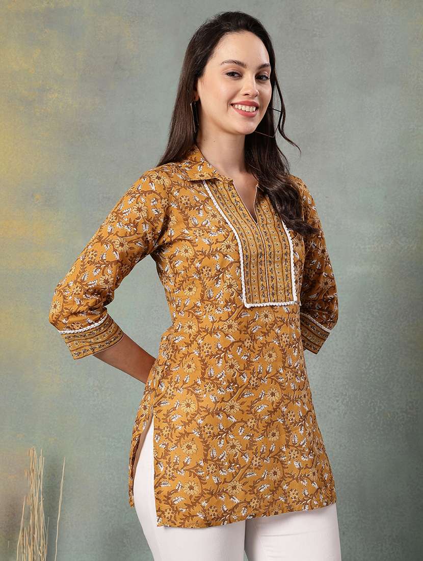 women printed three quarter sleeve straight kurti - 22041028 -  Standard Image - 1